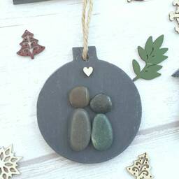 Christmas Tree Ornament, Pebble Art Gift For Wife, Slate Decoration, Unique Xmas Mum & Dad, 1st Mini 7cm/2.7Inch - thumbnail 4