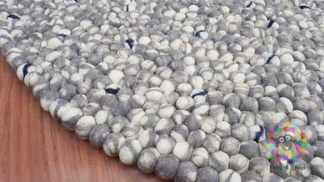 Handmade Wool Felt Ball Rug Shades Of Grey & White - image 1