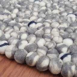Handmade Wool Felt Ball Rug Shades Of Grey & White - thumbnail 2