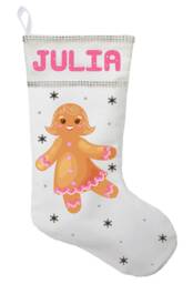 Personalized Gingerbread Girl Christmas Stocking Handmade Cotton Satin Lined - thumbnail 1