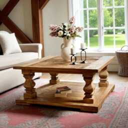 Square Reclaimed Wood Coffee Table With Shelf Rustic Farmhouse Storage Design - thumbnail 1