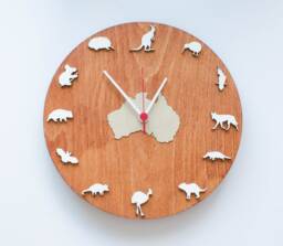 Australia Animals Clock - Wooden Map Kangaroo Koala Kiwi Dingo Wall Clock Modern Wall - thumbnail 1