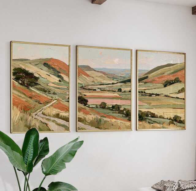 Green Valley Trio, Countryside Landscape Wall Art Set - image 1