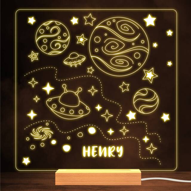 Galaxy Spaceships Stars Universe Warm White Lamp Personalised Gift Night Light - Bedroom - image 1