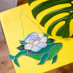 Mother's Gift Whale With Flowers Suncatcher Stain Glass Decor Turquoise Home House Window Wall Hangings Gift - thumbnail 3