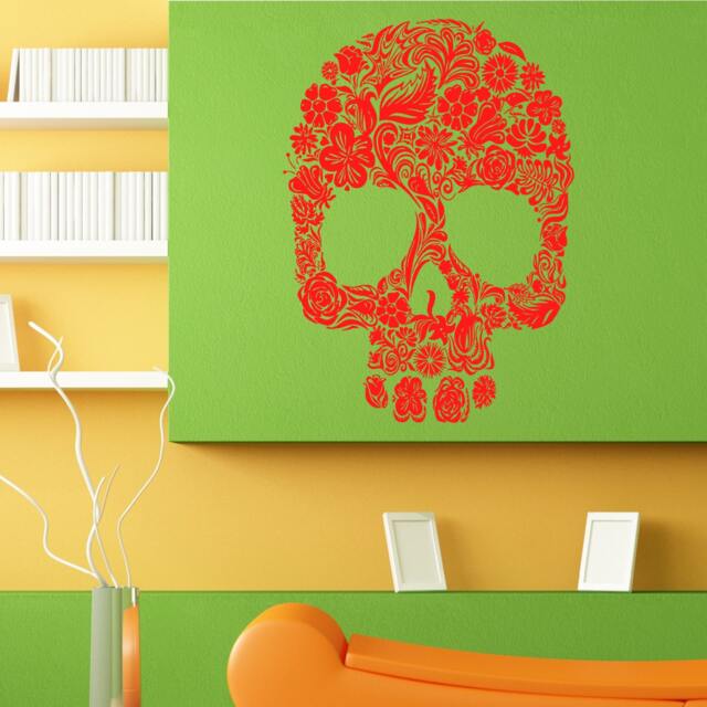 Skull Flower Pattern Design Ornament Wall Sticker Vinyl Mural Decal Home House Apartment Art Decor Free Shipping L107 - image 1
