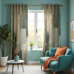 Green Abstract Curtains, Modern Brushstroke Pattern Drapes, Contemporary Living Room Window Panels, Made To Measure Home Decor - thumbnail 1