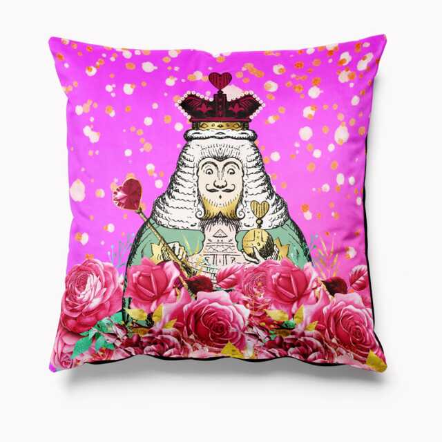 Outdoor Garden Cushion - Alice in Wonderland King Of Hearts Bright Pink Waterproof Water Resistant Pillows 18 - image 1