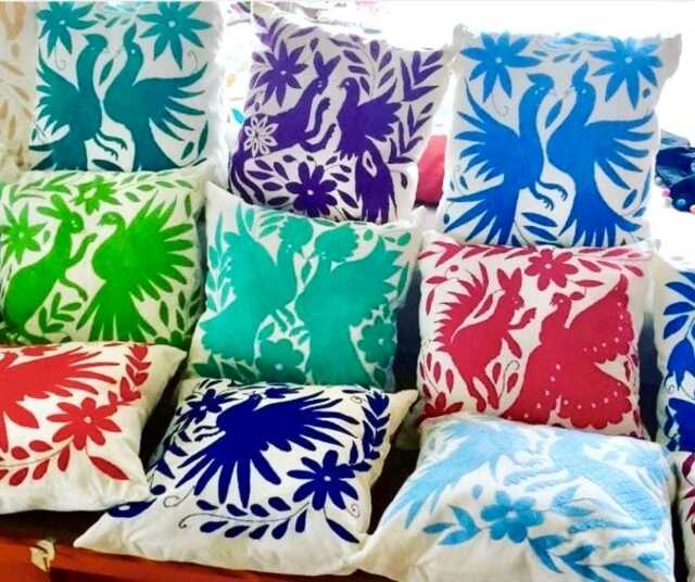 Hand-Embroidered Otomi Pillow Cover, Colorful Tenango Cushion, Boho Artisan Textile, Lumbar - image 1