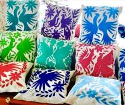 Hand-Embroidered Otomi Pillow Cover, Colorful Tenango Cushion, Boho Artisan Textile, Lumbar - thumbnail 1
