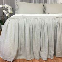 stone Grey Bedspread With Gathered Ruffle, Ruffled Bed Cover, Handmade in 100% Linen - thumbnail 4