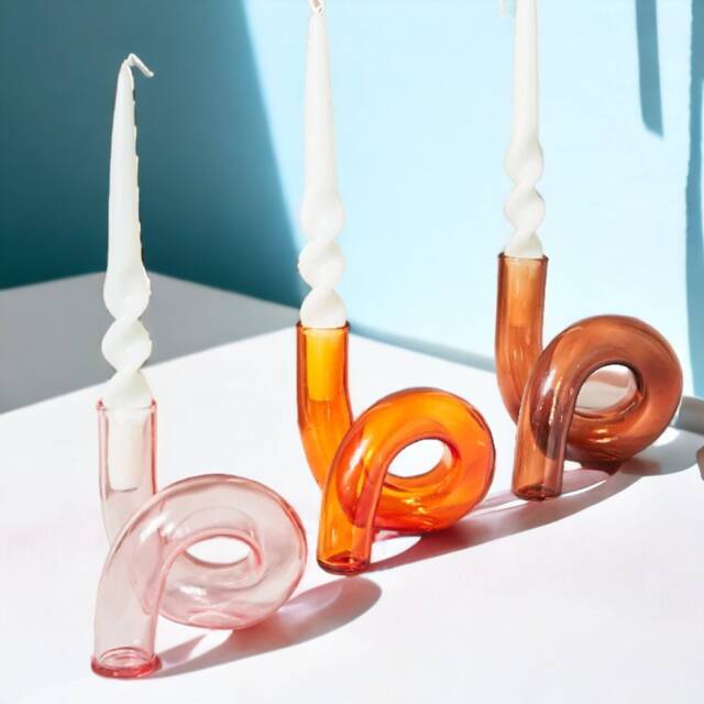 Twist Glass Candlestick Holder - Candle Table Home Decor Candlesticks Vase Versatile - image 1