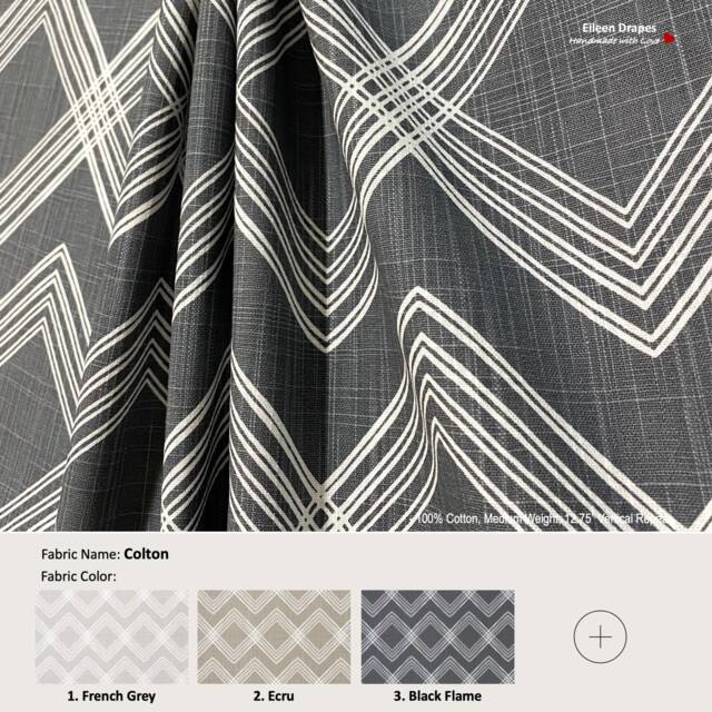 Colton 7 Colors Geometric Diamond Stripes Gray Blue White Cotton Curtain, Valance Pleated, Lined Drapery Panel Offered As Upgrades - image 1