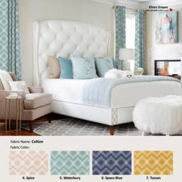 Colton 7 Colors Geometric Diamond Stripes Gray Blue White Cotton Curtain, Valance Pleated, Lined Drapery Panel Offered As Upgrades - thumbnail 2