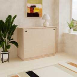 Modern Minimalist Storage Cabinet - Handmade Birch Plywood Sideboard With Sliding Doors Custom Finishes Available - thumbnail 3
