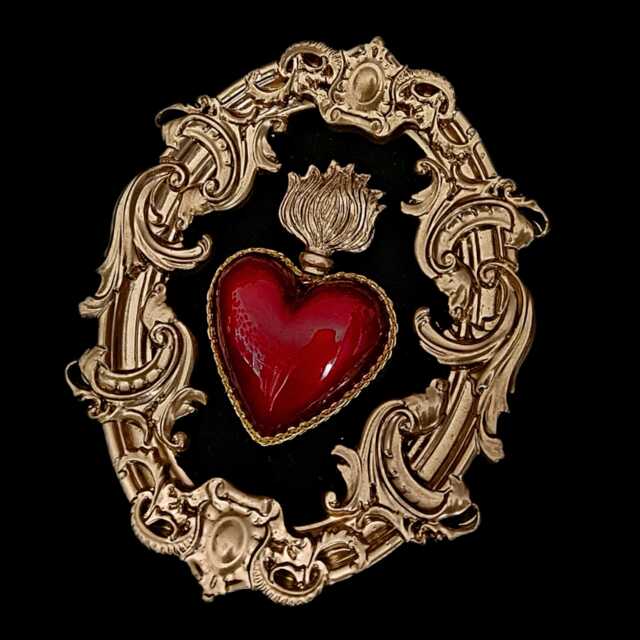 Framed Gold & Red Sacred Heart, Mounted in An Burnished Gold Frame. Gothic Art, Wall Art - image 1