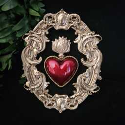 Framed Gold & Red Sacred Heart, Mounted in An Burnished Gold Frame. Gothic Art, Wall Art - thumbnail 2