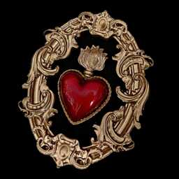 Framed Gold & Red Sacred Heart, Mounted in An Burnished Gold Frame. Gothic Art, Wall Art - thumbnail 1