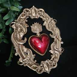 Framed Gold & Red Sacred Heart, Mounted in An Burnished Gold Frame. Gothic Art, Wall Art - thumbnail 3