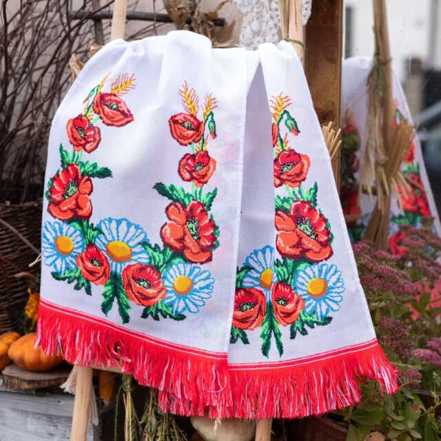 Ukrainian Rushnyk Towel With Floral Handmade Embroidery, Rushnyk For Ukrainian Wedding, Folk Art, Slavic Table Runner, Wall Decor - image 1