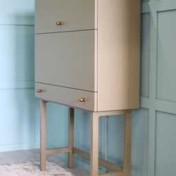 Mid Century Modern Secretary Desk - Dual Opening Fold Away Workspace With Drawer, Rattan - thumbnail 4