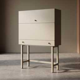 Mid Century Modern Secretary Desk - Dual Opening Fold Away Workspace With Drawer, Rattan - thumbnail 3