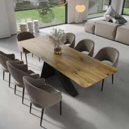 Oak Modern Dining Table With Metal Base 0110 - thumbnail 2
