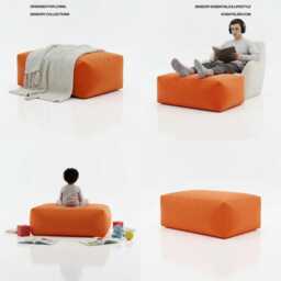 Orange Rectangle Bean Bag Ottoman Water Resistant Polyester Footstool - thumbnail 3