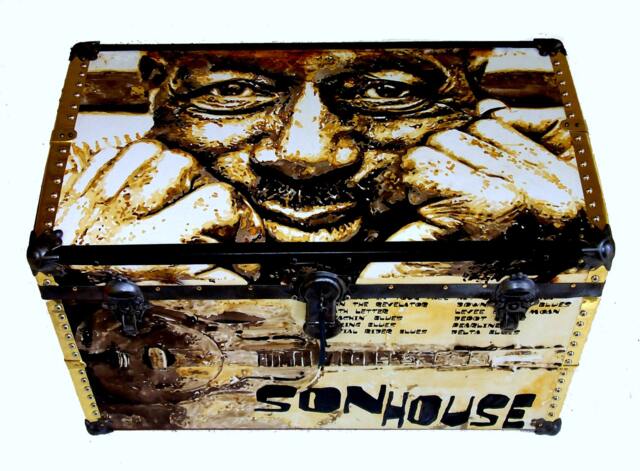 Coffee Table Trunk, Trunks, Steamer, Vintage Trunk Recovered Son House Tribute - image 1