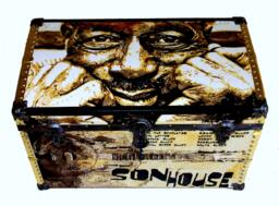 Coffee Table Trunk, Trunks, Steamer, Vintage Trunk Recovered Son House Tribute - thumbnail 1
