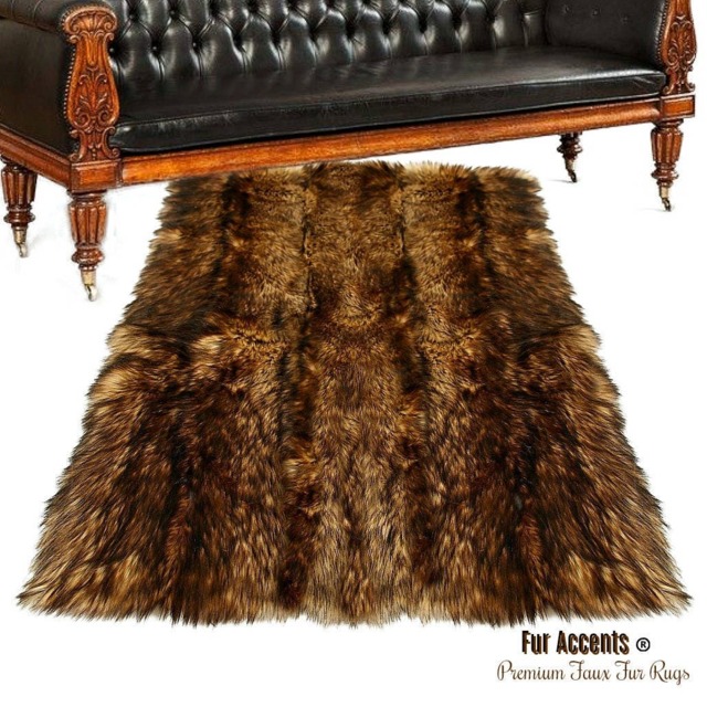 Golden Brown Wolf Faux Fur Rug - Plush Area Rug, Usa Made - image 1