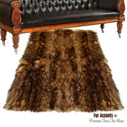 Golden Brown Wolf Faux Fur Rug - Plush Area Rug, Usa Made