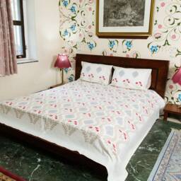 Poppy Fields - Hand Block Printed Cotton Bed Cover With Two Pillow Cases, Flat Sheet, King Size, Floral, Ethically Made, Handcrafted, White, Red - thumbnail 2