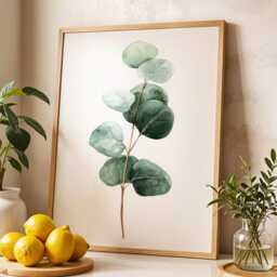 Eucalyptus Botanical Wall Art Minimalist Plant Poster Print Green Leaf Painting Home Decor Framed Scandinavian Boho Canvas - thumbnail 2