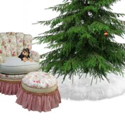 Handmade Faux Fur Christmas Tree Skirt - White Shaggy Plush - thumbnail 3