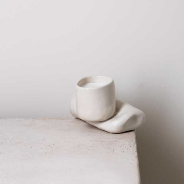 Sculpture Candle No. 1 Geo - Contemporary Ceramic Curved Decor Organic Shape- Collectible Design Hand Built -One Off Piece - image 1