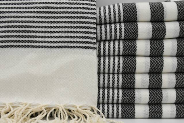 "Black Striped Towel, Turkish Towel, 40""x70" - image 1