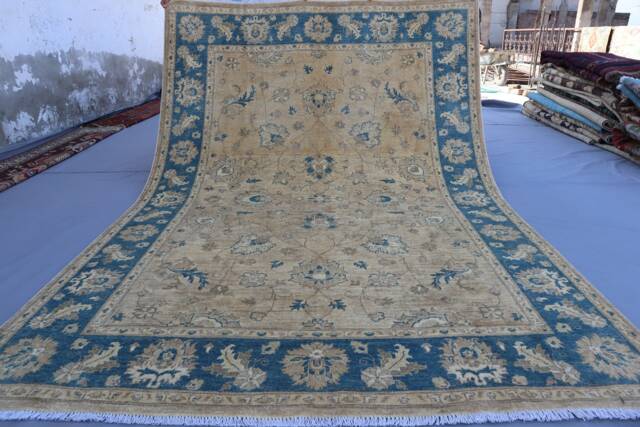 6x8 Taupe Beige Teal Afghan Sultani Rug - Hand Knotted Wool Natural Dyes Oriental For Living Room Bedroom Rug, Contemporary - image 1