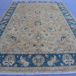 6x8 Taupe Beige Teal Afghan Sultani Rug - Hand Knotted Wool Natural Dyes Oriental For Living Room Bedroom Rug, Contemporary - thumbnail 3