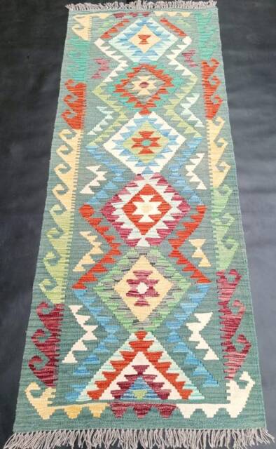 Kilim Runner, Handmade Artisan Afghan Turkish Aztec Reversible Natural Wool Runner Rug 191x76 cm - image 1