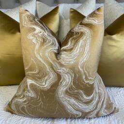 Gold Marble Accent Cushion Cover - Alexis Designer Fabric, Double Sided Handmade UK Pillow Case For Modern Home - thumbnail 1