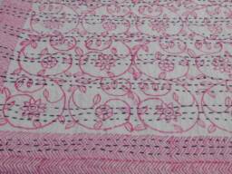Handblock Cotton Kantha Quilt, Indian Bedspread Throw - thumbnail 1