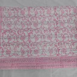 Handblock Cotton Kantha Quilt, Indian Bedspread Throw - thumbnail 2