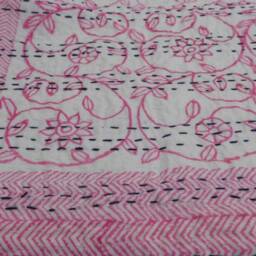 Handblock Cotton Kantha Quilt, Indian Bedspread Throw - thumbnail 4