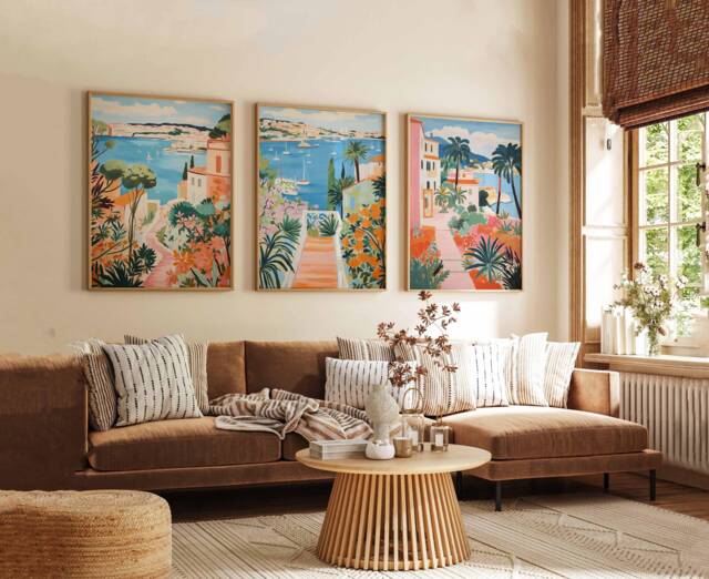 Set Of 3 Menorca Travel Posters, Spain Wall Art Prints, Balearic Islands Decor, Coastal Artwork, Spanish Print - image 1