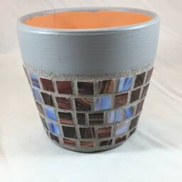 Mosaic Flower Pot Handmade Ceramic Tile Planter, Small Succulent Decor - thumbnail 4