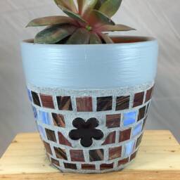 Mosaic Flower Pot Handmade Ceramic Tile Planter, Small Succulent Decor - thumbnail 3