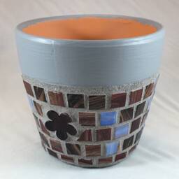 Mosaic Flower Pot Handmade Ceramic Tile Planter, Small Succulent Decor - thumbnail 2