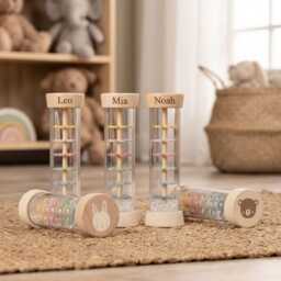 Personalised Wooden Rainmaker For Baby - Stick Rattle Newborn Sensory Toy