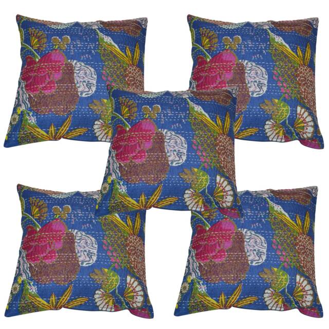 Indian Handmade Fruit Print Pillow Cover Decorative Cotton Hand Stitched Quilted Kantha Cushion Living Room Pillowcase Tropicana - image 1